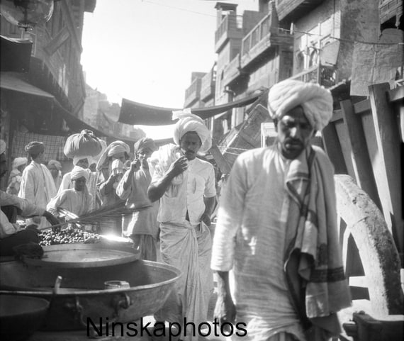 Street Scene in Lahore by J. Dearden Holmes, 1920s antique photo reprint, India, Pakistan