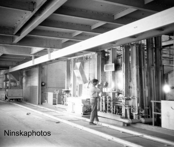 1926 Ford Factory, Glass Plant - End of Furnaces, Detroit, Michigan by James Dearden Holmes Antique Photo Reprint, Automobile