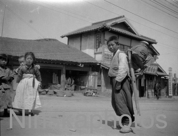 Children in Seoul, Korea, 1920s antique photo reprint, vintage photo, art photo