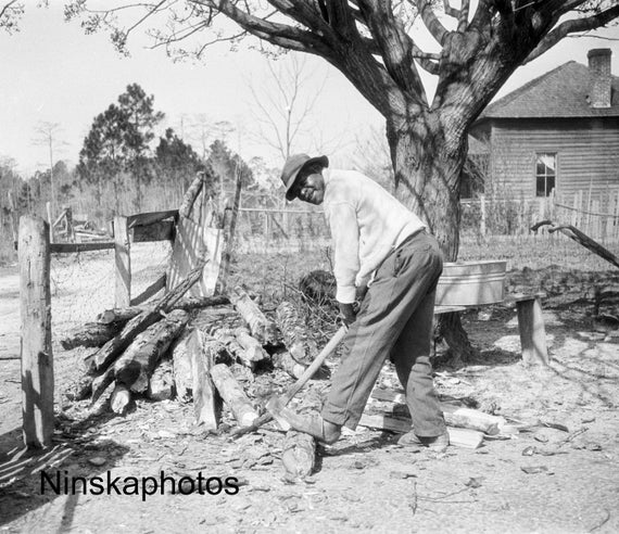 Guyton Georgia - Man Chopping Wood - United States 1927 - Fine Art Antique Photo Print - Vintage Photo - Photo History - BNW