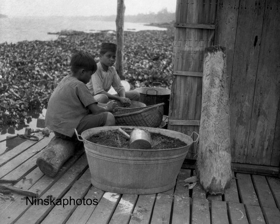 The Sago Palm Process, Mengkatip, Kalimantan, Borneo, Indonesia - 1925 - Fine Art Antique Photo Print - Vintage Photo - 2980A