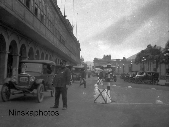 Traffic Control, Lima, Peru, 1920s antique photo reprint, Street scene, Available Framed