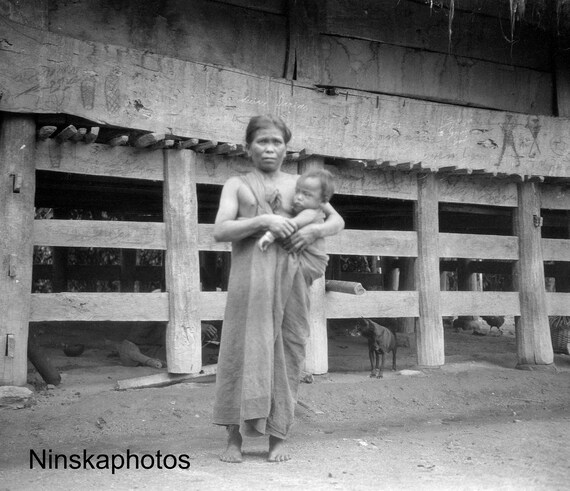 Mother and Child in Fishing Village near Lake Toba - Sumatra, Indonesia - 1925 - Fine Art Antique Photo Print - Vintage Photo