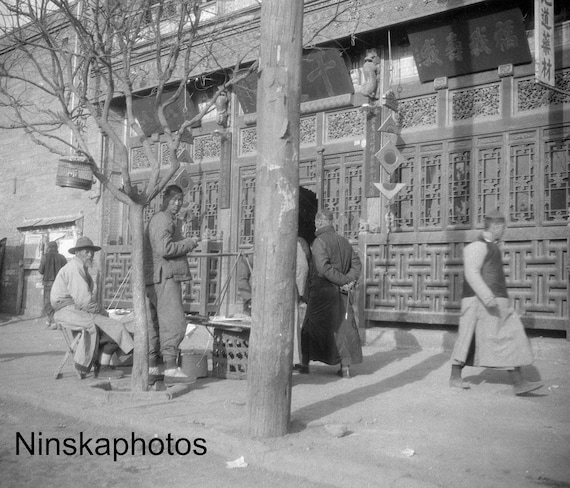 Beijing Street Scene - Street Sellers, Bird Cage - Peking - China - 1925 - Fine Art Antique Photo Print - BNW - Vintage Photo - Photography