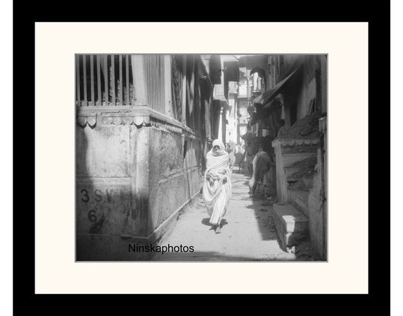 Woman walking down Alley in Old Benares, Varanasi, India Vintage Photo Reproduction by James Dearden Holmes - Historical Photo