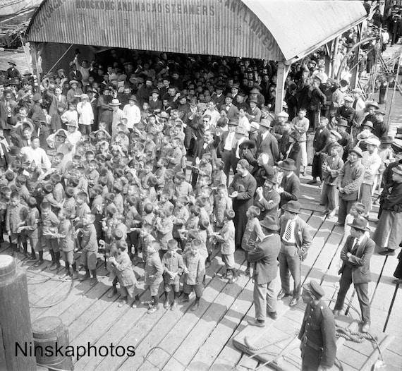 Children bidding farewell to Catholic Missionaries in Macao by J. Dearden Holmes, 1920s antique photo reprint, Wall Decor, Macao History
