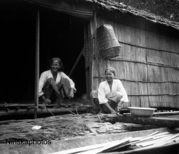 Local women on shore of the Barito River, Koeala Lotek, Borneo, Indonesia - 1925 - Fine Art Antique Photo Print - Vintage Photo