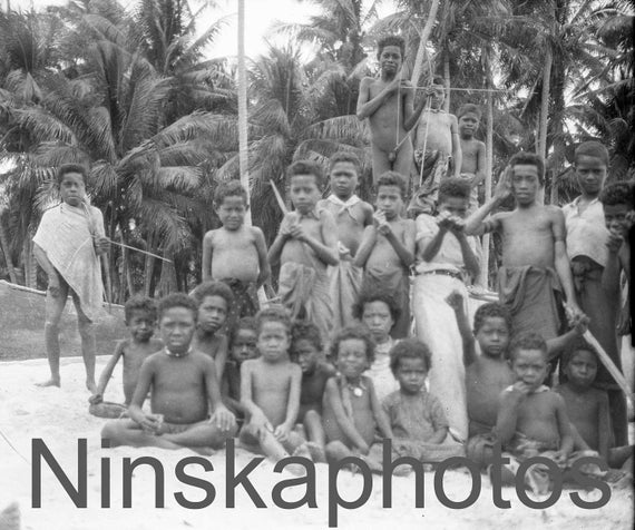 1920s Papua New Guinea, Group of Children, antique photo reprint, wall decor, home decor, black and white photography, Children