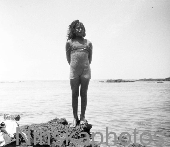 Young Bather in Keaukaha, Hawaii, United States, 1920s antique photo reprint