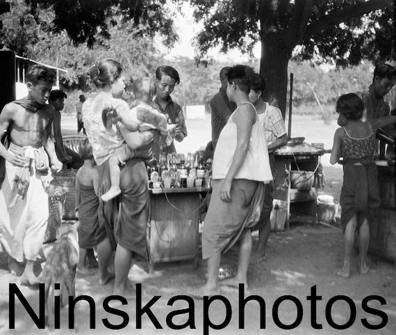 1920s Thailand, Pak Nam Pran, Group under the Trees,  by J. Dearden Holmes, 1920s antique photo reprint, Siam, Vintage Photo, Local History
