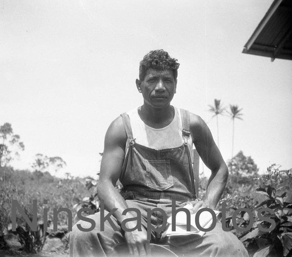 Man in Dungarees in Keaukaha, Hilo, Hawaii, United States, 1920s antique photo reprint