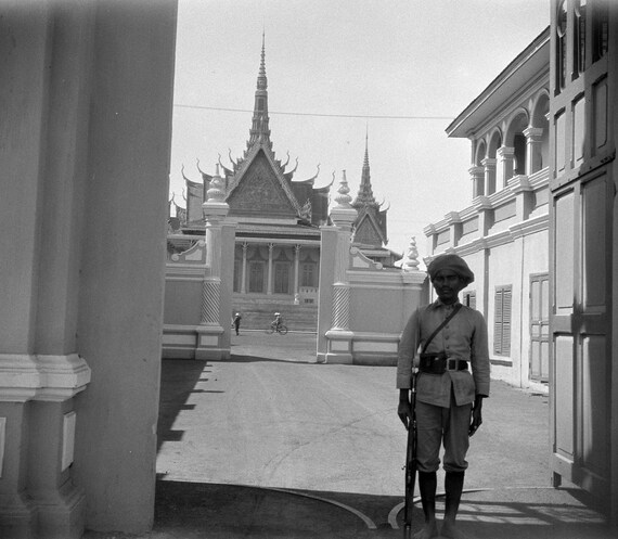 Phnom Penh - Cambodia - Soldier at Entrance to the Royal Palace - 1925 - Fine Art Antique Photo Print - BNW - Vintage Photo - Photography
