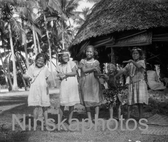 Dancing Girls in Apia, Samoa, 1920s antique photo reprint, wall decor, home decor, black and white photography, Samoan Art, Wall Art