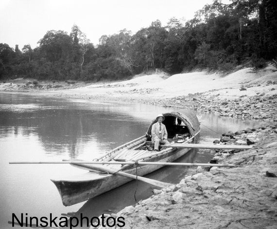 1920s On the Irrawaddy (photographer in boat) Burma Myanmar 1920s Antique Photo Reproduction - Vintage Photography Black and White