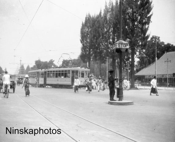 Surabaya Main Street - Traffic Control - Java, Indonesia - 1925 - Fine Art Antique Photo Print - BNW - Vintage Photo - 3081