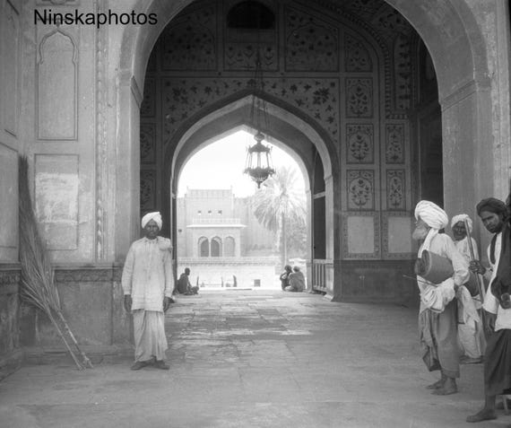 Old Mosque Gateway, Lahore by J. Dearden Holmes, 1920s antique photo reprint, India, Pakistan