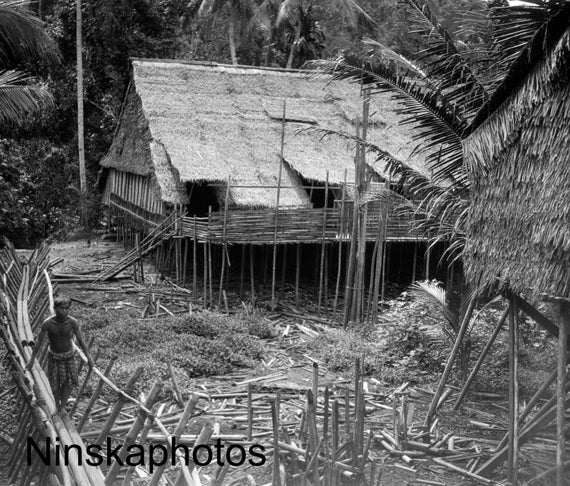 Kuching, Sarawak - In a Dayak Village, Borneo, Malaysia by J. Dearden Holmes, 1920s antique photo reprint