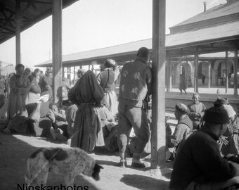 Mongols in Railway Station - en route Peking to Nankow - China - 1925 - Fine Art Antique Photo Print - Vintage Photo - 4526