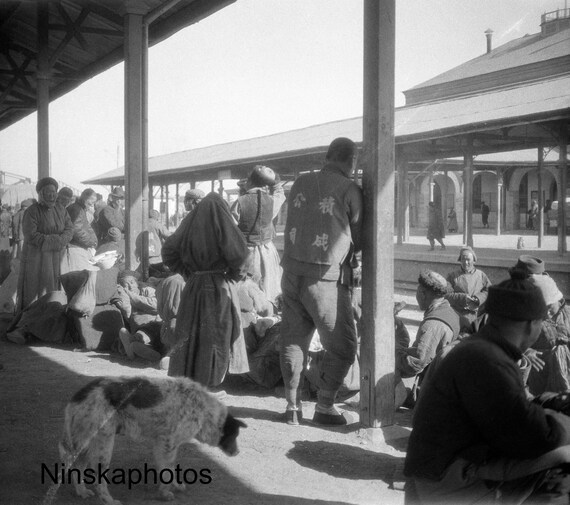 Mongols in Railway Station - en route Peking to Nankow - China - 1925 - Fine Art Antique Photo Print - Vintage Photo - 4526