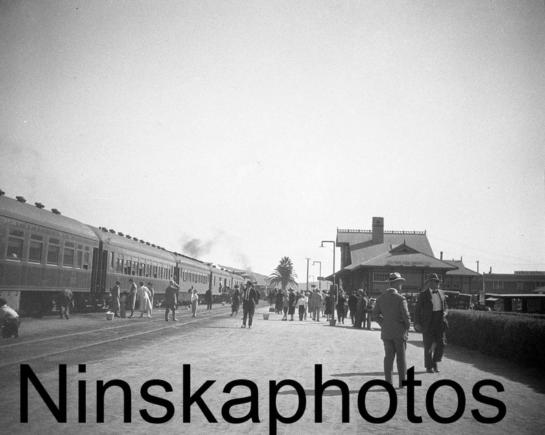 San Luis Obispo Railway Station Train 1920s antique photo reprint California Steam Railway Railwayana Local History United States