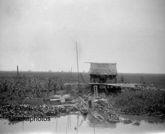 Negara River - Rice Worker's Hut, Borneo, Indonesia - 1925 - Fine Art Antique Photo Print - Vintage Photo
