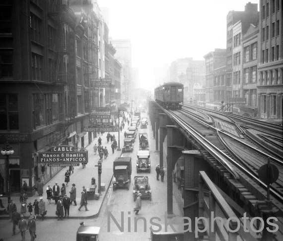Elevated Railway, Chicago, Illinois, United States by J. Dearden Holmes, 1920s antique photo reprint