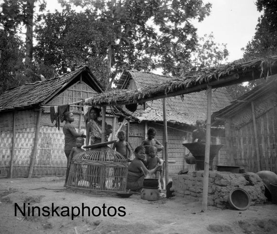 Village Market near Yogyakarta - Locals and Hen Coop - Indonesia - 1925 - Fine Art Antique Photo Print - BNW - Vintage Photo - Photography
