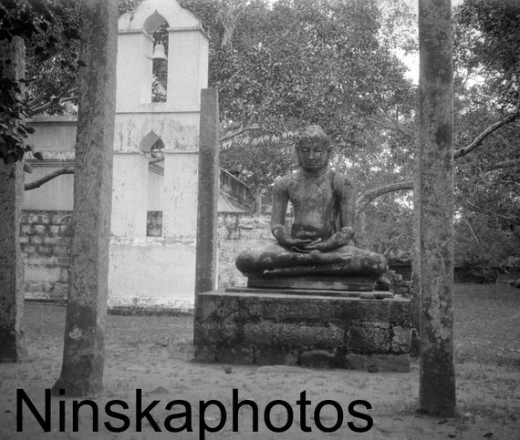 1920s Anuradhapura, Ceylon, Sri Lanka, Bodhi Tree Temple, Stone Buddha Statue by J. Dearden Holmes, 1920s antique photo reprint
