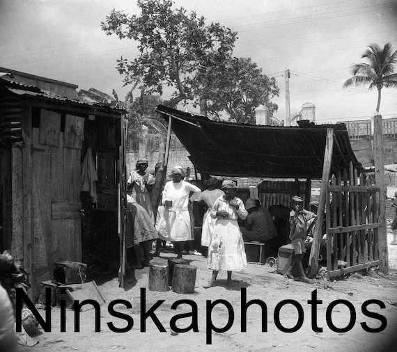 1920s Kingston, A Market Scene in Yard, Jamaica, Street Scene Photography, 1920s antique photo reprint, Vintage Photo, Local History