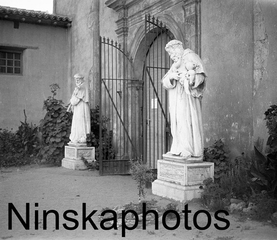 Carmel Mission Church, Carmel, California, United States, 1920s antique photo reprint - Wall Decor - Christianity - Statue