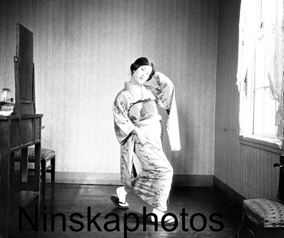 Japanese Maid Dancing, 1920s Tokyo, Japan, Black & White Photography, 1920s antique photo reprint - Japanese Women, Vintage Photography