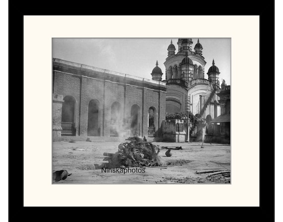 Burning Ghat near Kalighat Temple, Calcutta (Kolkata) India Vintage Photo Reproduction by James Dearden Holmes - Historical Photography