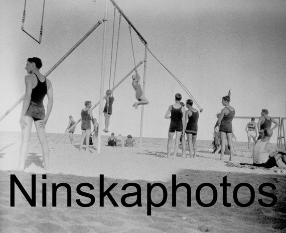 South Beach, Miami, Gymnasts, Florida, United States, 1920s antique photo reprint - Wall Decor - Local History - Gymnastics - Beach Scene