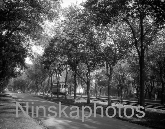 Street Car on Broadway, Winnipeg, Canada, 1920s antique photo reprint