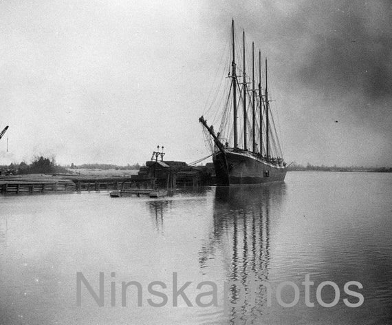 5 masted Sailing Ship, Savannah, Georgia, United States, 1920s antique photo reprint, wall art, art photo, Marine Decor, Americana