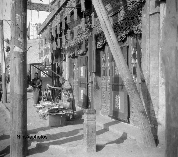 1920s Hatamen Street Shops, Peking - Beijing - China Antique Photo Reproduction - Vintage Photography - Black and White