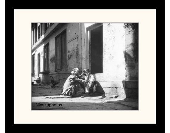 Roadside Barber, Street Scene in Benares, Varanasi, India Vintage Photo Reproduction by James Dearden Holmes - Historical Photography