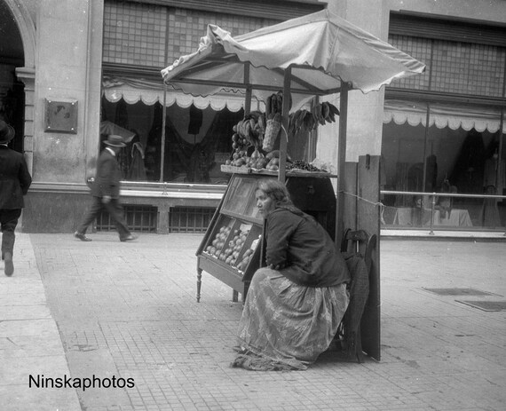 Fruit Seller - Street Food Stall in Lima, Peru 1927 - Fine Art Antique Photo Print - Vintage Photo - 8358