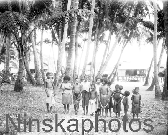 1920s Papua New Guinea, Group of Children, antique photo reprint, wall decor, home decor, black and white photography, Children