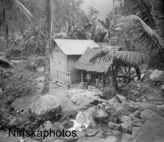 Waterwheel outside House in Rural Sumatra - Indonesia - 1925 - Fine Art Antique Photo Print - Vintage Photo - 3399