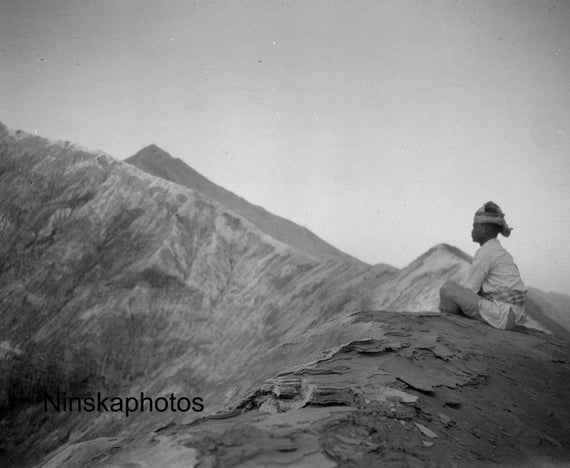 Mount Bromo - Local Guide at the Volcano - Java, Indonesia - 1925 - Fine Art Antique Photo Print - BNW - Vintage Photo - 3125