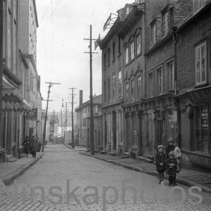 Quebec Street Scene, Lower Town Street, Sweet Family, Canada, 1920s antique photo reprint, Street Scene, vintage photo, vintage Canada