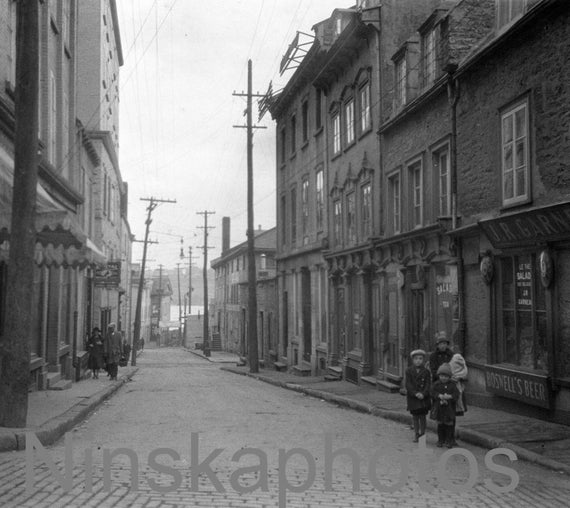 Quebec Street Scene, Lower Town Street, Sweet Family, Canada, 1920s antique photo reprint, Street Scene, vintage photo, vintage Canada