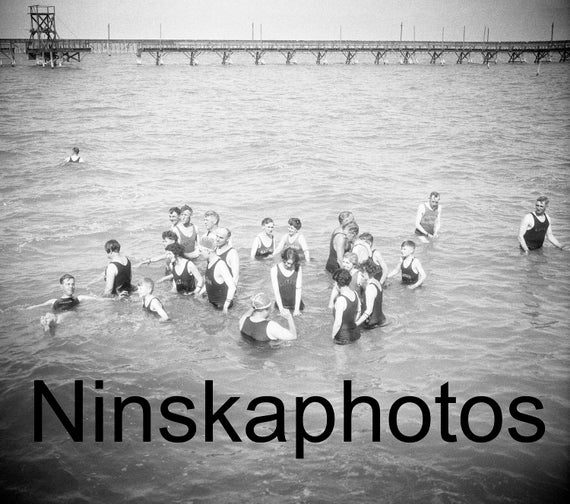 1920s Salt Lake City, Swimming in the Salt Lake, Saltair, Utah, United States, 1920s antique photo reprint - Vintage Swimmer Photo
