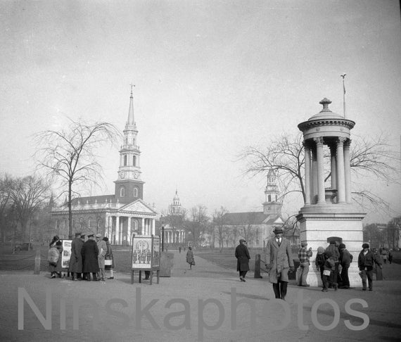 New Haven Green, New Haven, Connecticut, United States, 1920s antique photo reprint - Downtown - Historic District - Church - Local History