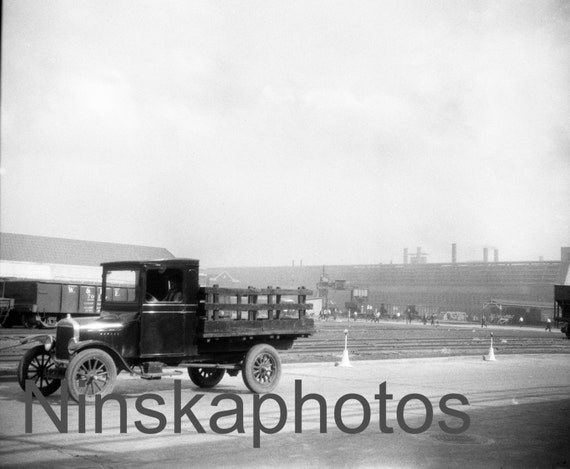 A Lorry in the Yard, Ford Factory, Highland Park, Detroit, Michigan, United States, 1920s antique photo reprint