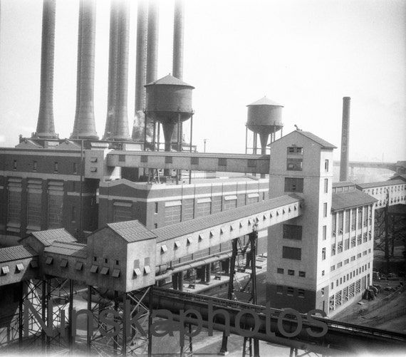 Fordson Plant - Coke Conveyor & Power House, Ford Factory, Highland Park, Detroit, Michigan, United States, 1920s antique photo reprint