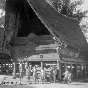 Balige, Sumatra - Batak House and Children - Batak Culture - Indonesia - 1925 - Fine Art Antique Photo Print - Vintage Photo