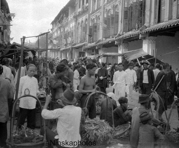 Rochore Road Market Scene, Singapore - Vintage Photo Reproduction by James Dearden Holmes - Historical Photo - Rickshaw - Street Scene