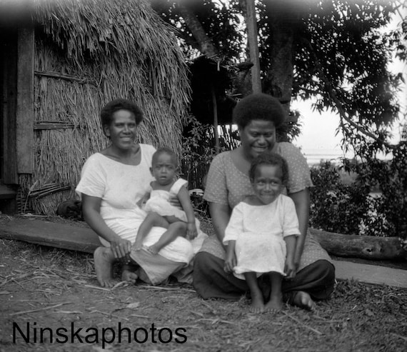 Women and Children in Suva, Fiji, 1920s antique photo reprint, wall decor, home decor, black and white photography, Pacific Islands